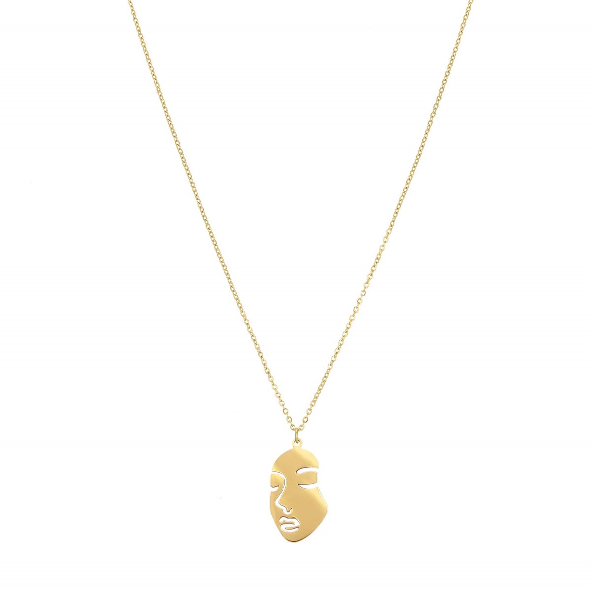 Collier Visage acier doré or