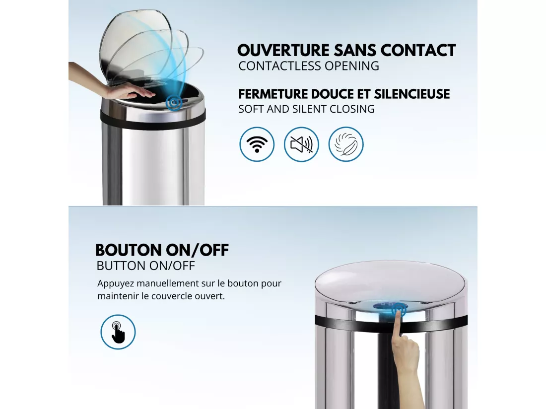 Poubelle automatique ARTIC Argent Acier inoxydable 42 L