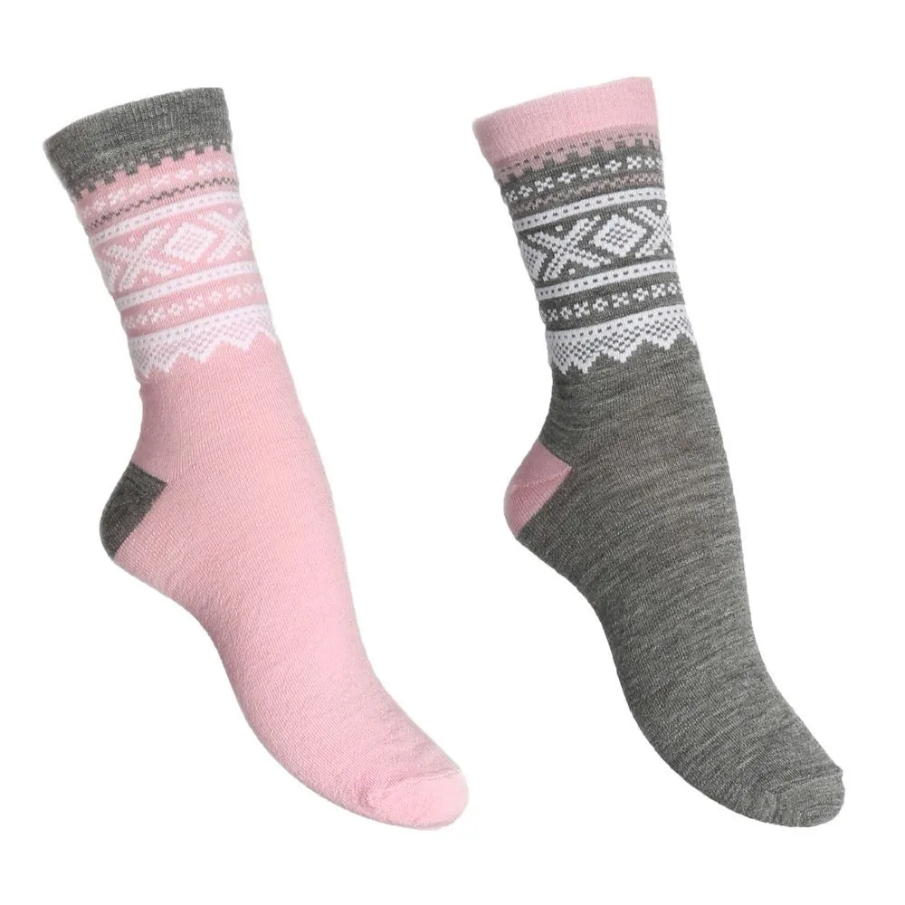 Marius Kids Kids' Thin Wool Socks 2-pack Grey And Lotus Pink