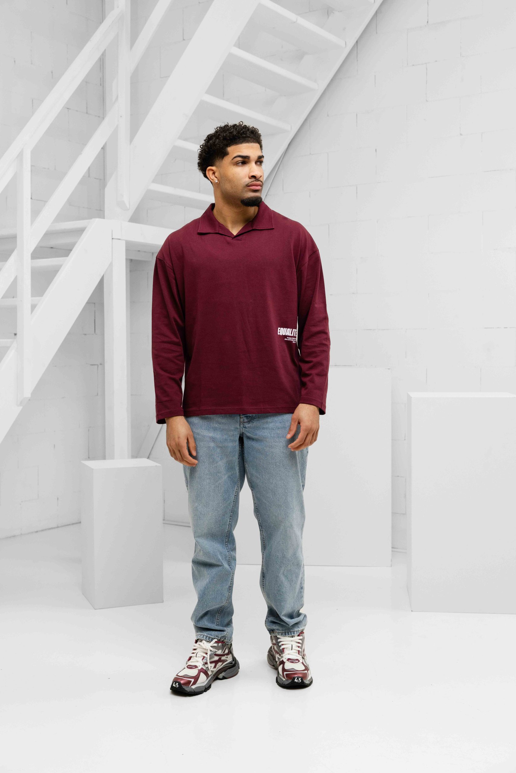 Equalite Elia Longsleeve Polo Heren Donkerrood