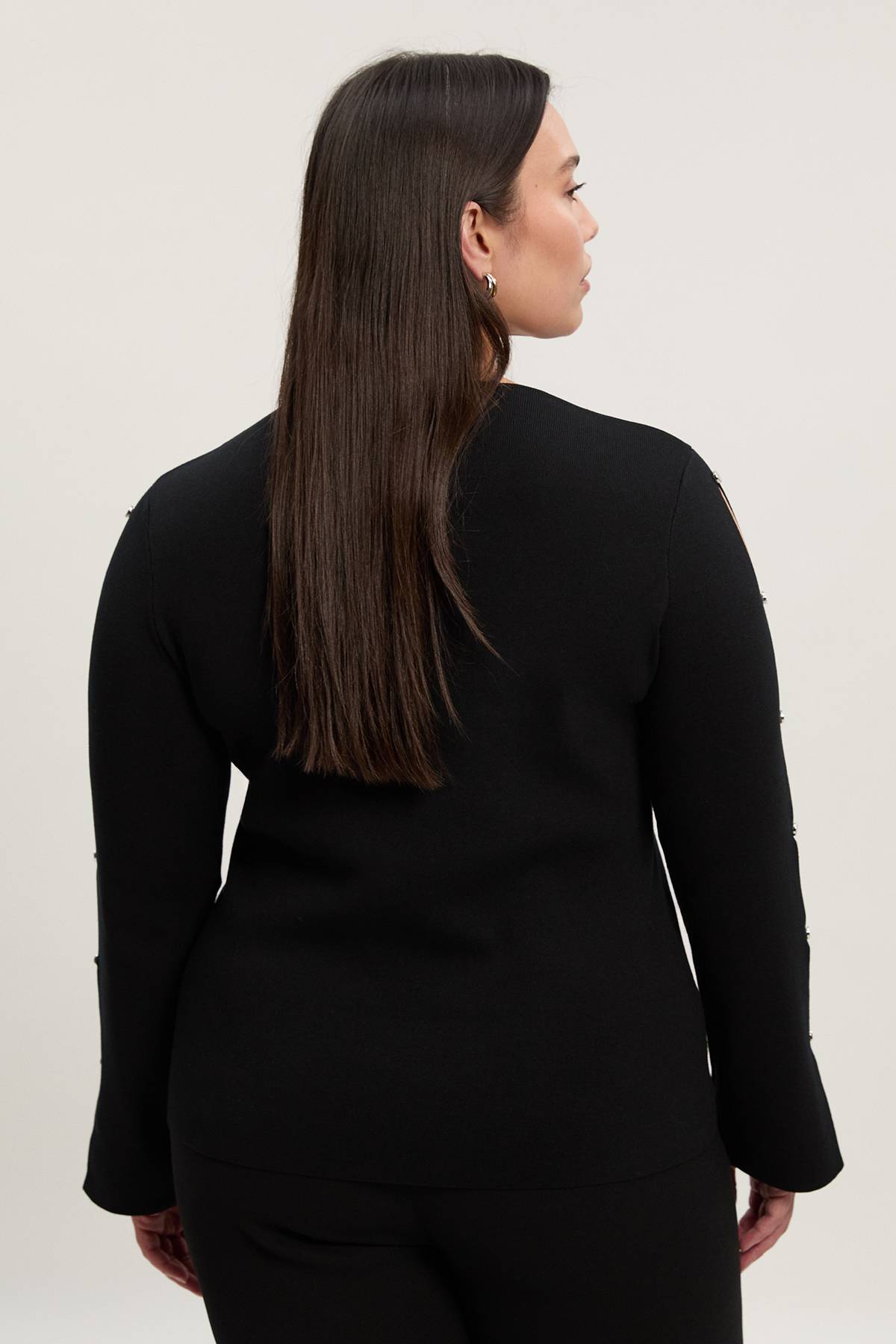 KarenMillen Haut en Maille à Manches Longues Grande Taille Mélange Viscose avec Détails Cloutés