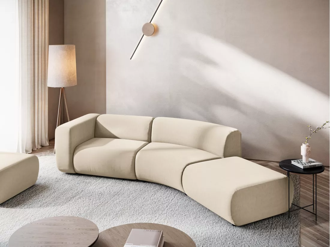 Canapé modulable 4 places gauche en velours - beige clair - EKAHI