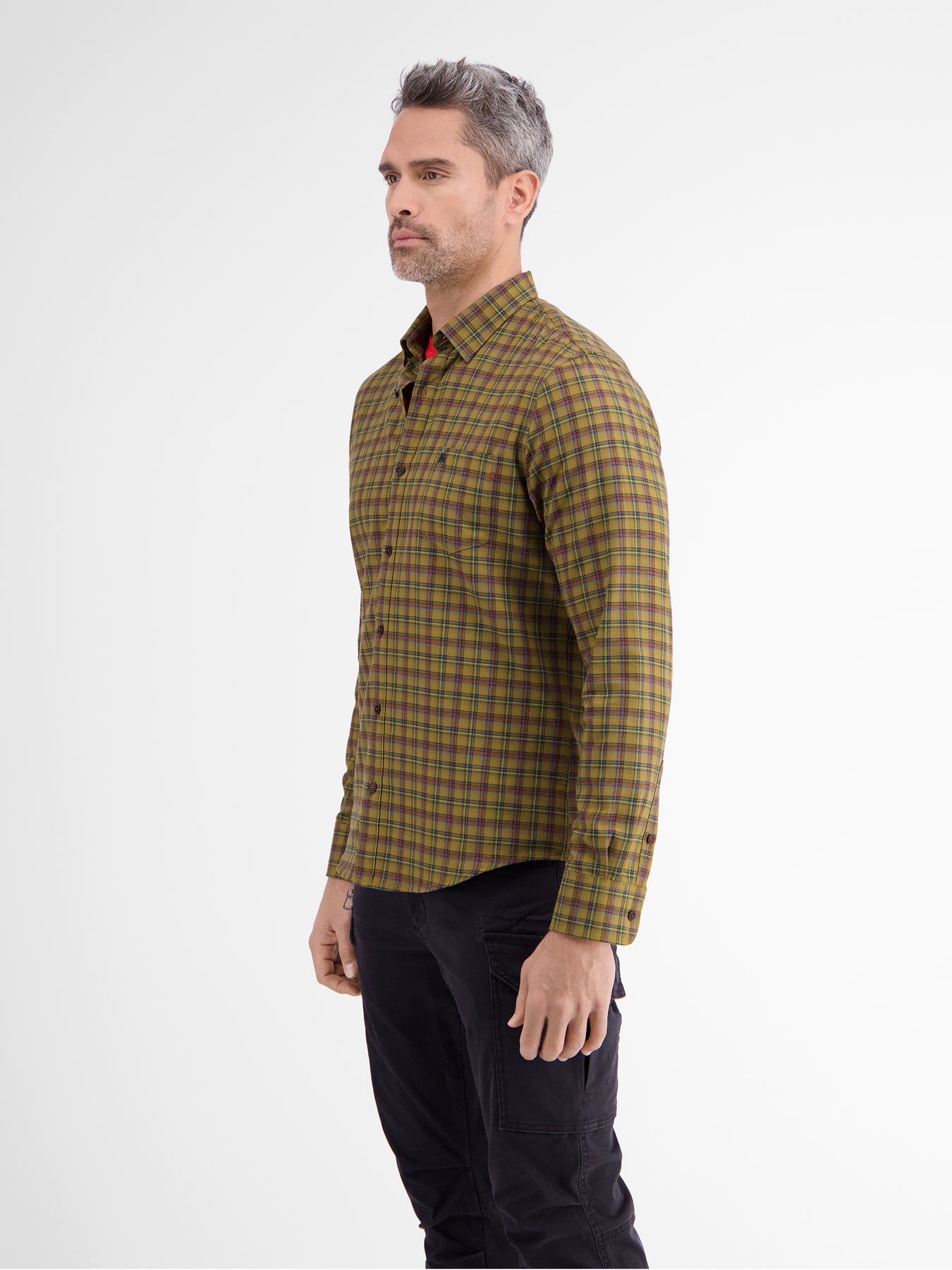 Langarmhemd , kariert, verdeckter Button-down-Kragen