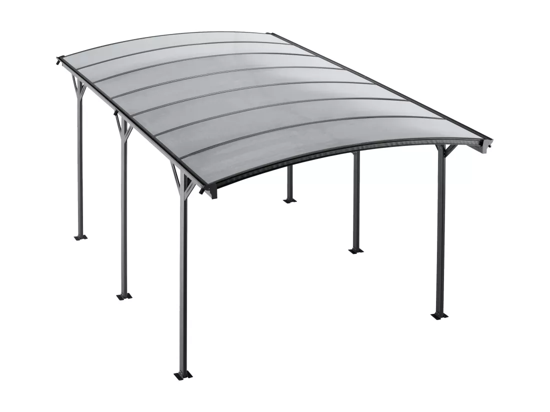 Carport pergola simple autoportant en aluminium - 1 voiture - 15,15 m² - Gris anthracite - BARESA