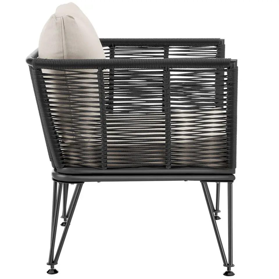 tectake Loungestoelen set Sundo in touwdesign, Antraciet