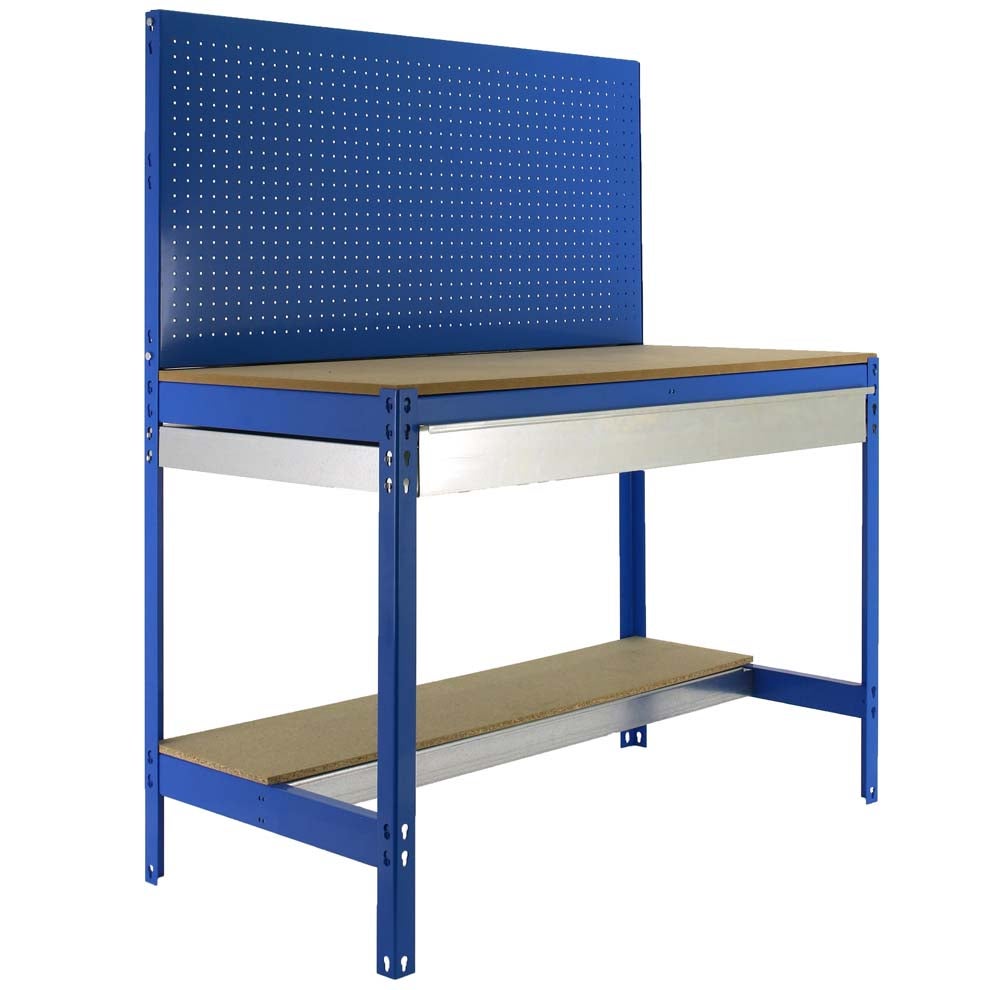 PROREGAL Buffalo werkbank met gereedschapswand en lade, afmetingen (H x B x D): 84 x 90 x 61 cm, draagvermogen: 400 kg, blauw