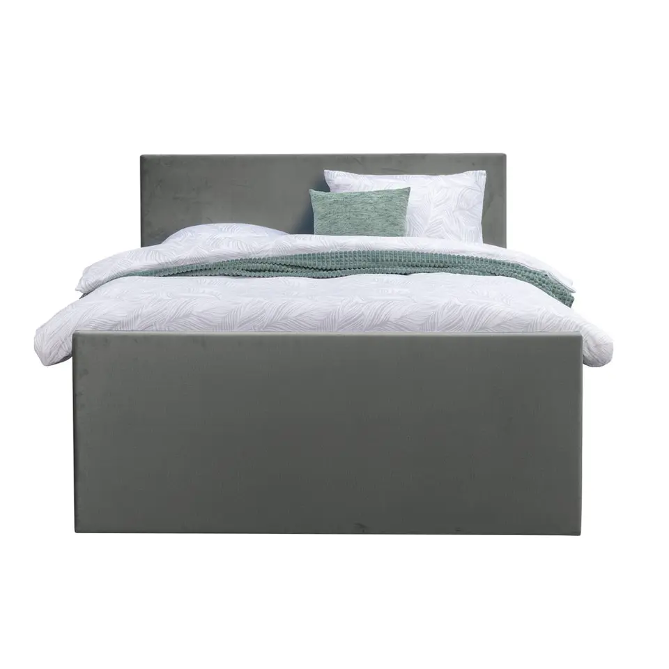 Boxspring met opbergruimte en voetbord Liv egaal - grijs - 140x200cm