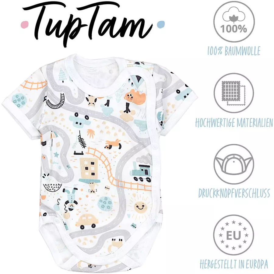 TupTam Baby Jungen Kurzarm Wickelbody 5er Set beige-kombi