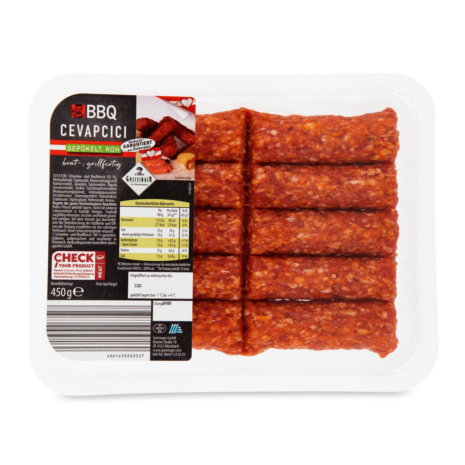 GENUSS 100% AUS ÖSTERREICH Cevapcici 450 g