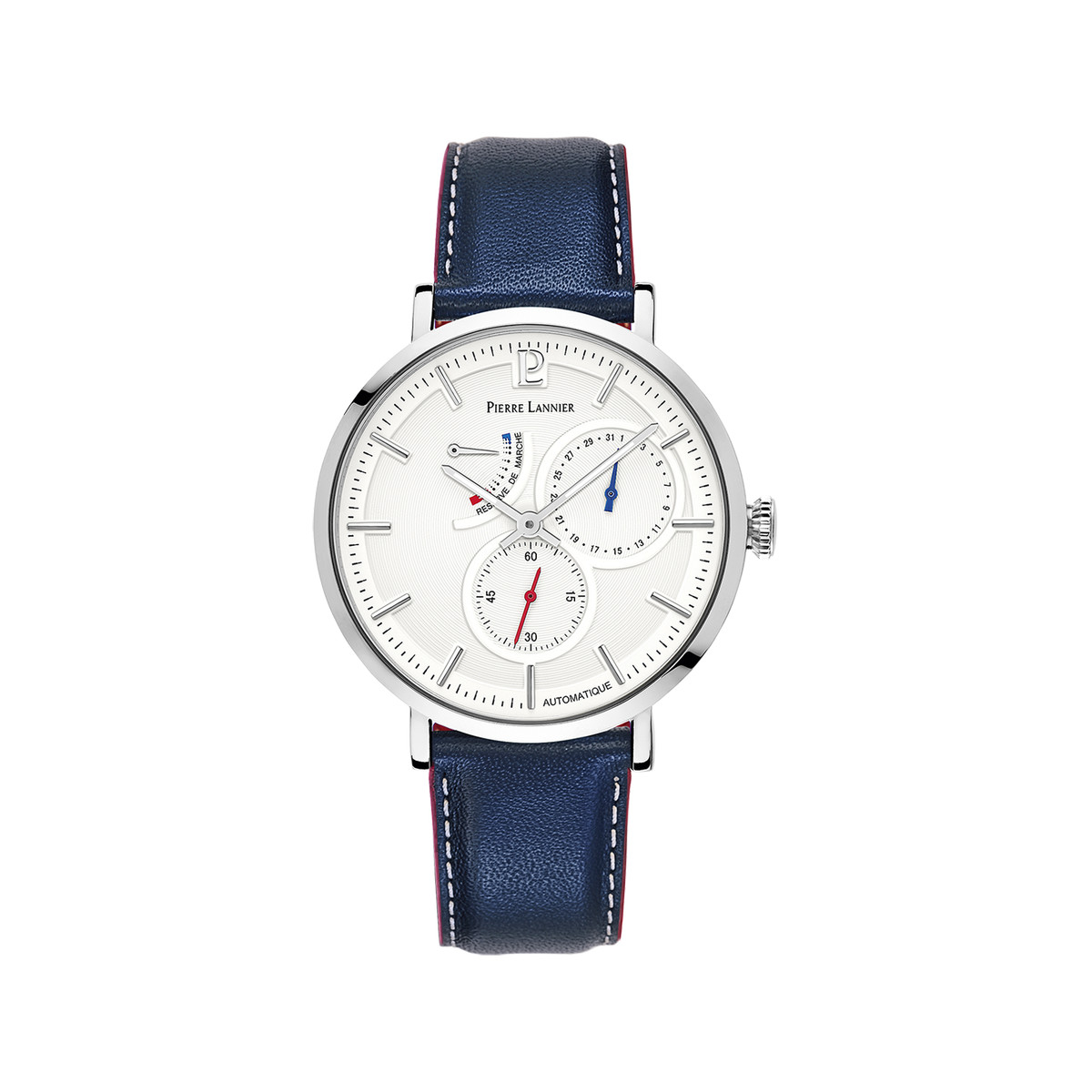 Montre Pierre Lannier homme acier cuir bleu