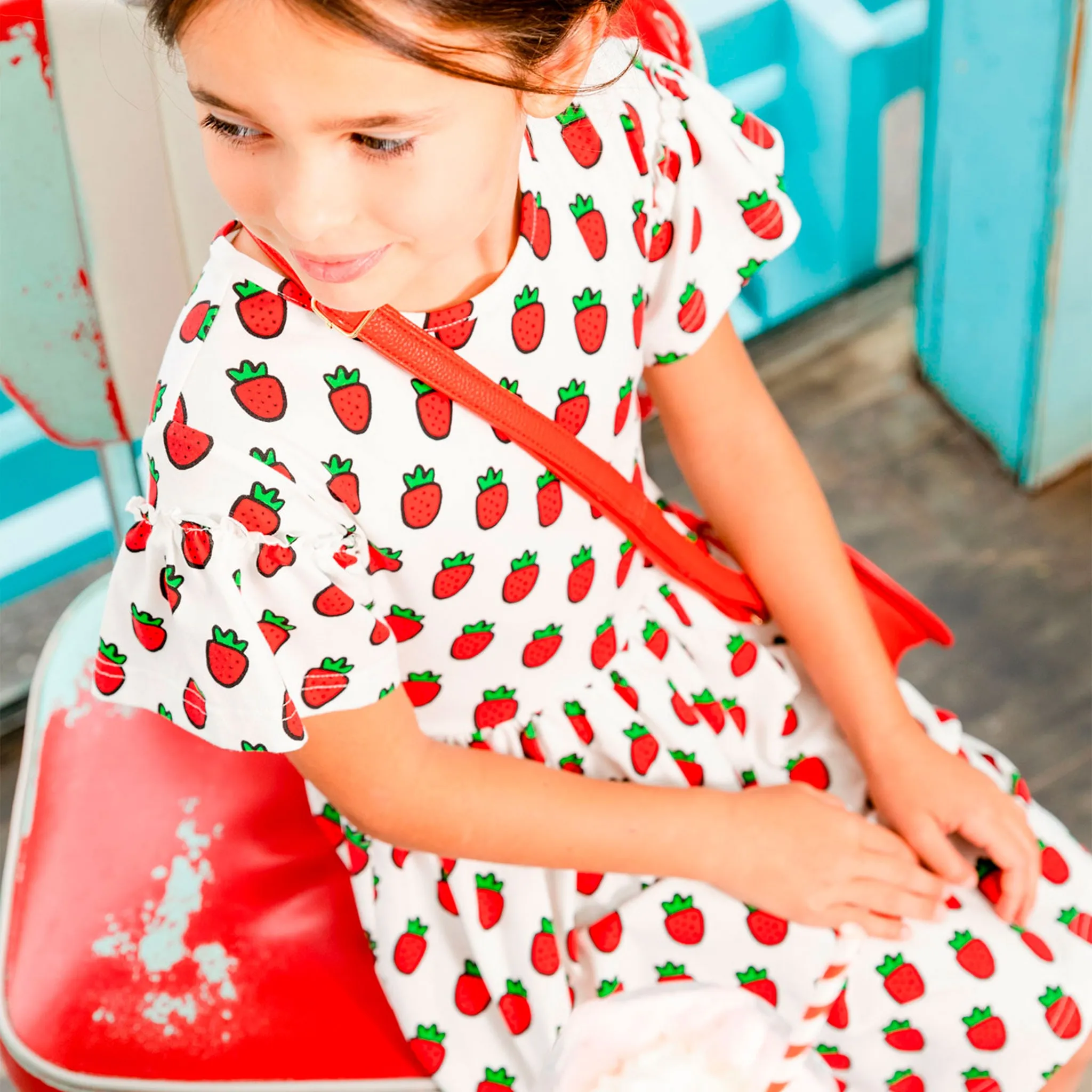 Deux par Deux Robe Imprimée Fraise 3-6ans