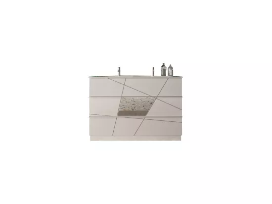 Meuble de salle de bain avec deux vasques et 3 tiroirs, collection VITARIO. Coloris blanc brillant