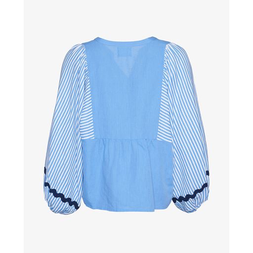 Sissel Edelbo Beate Organic Linen-Cotton Bluse, Blue White, M/L