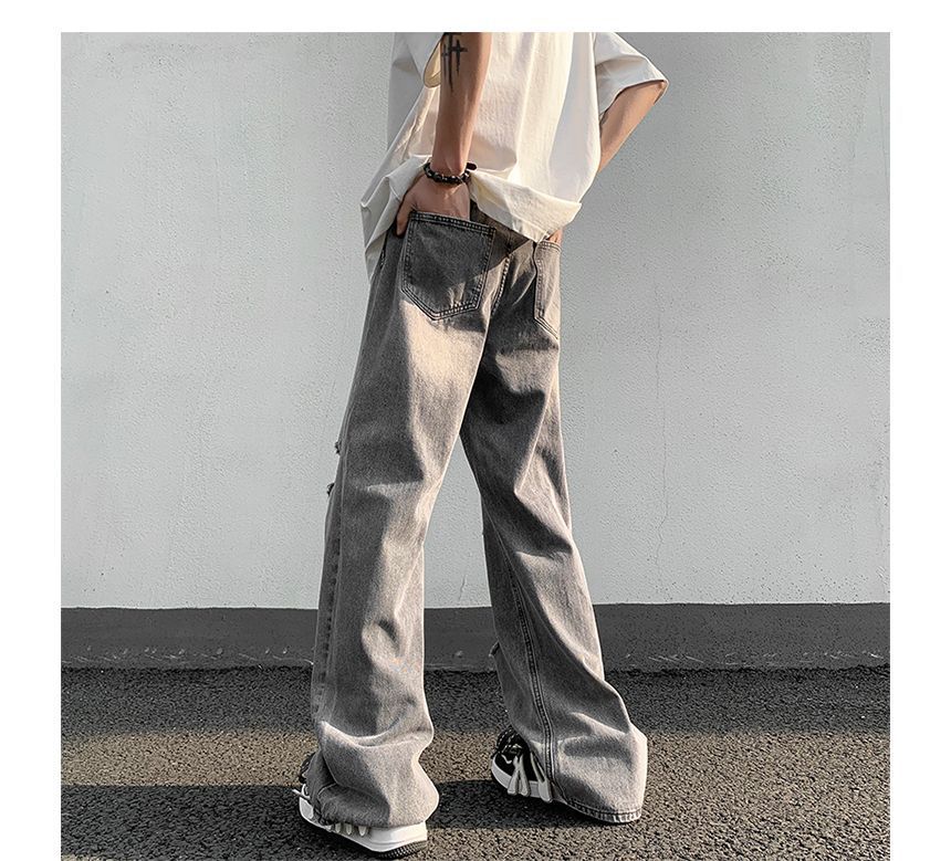 Plummie - Hoge taille jeans met wijde pijpen en distressed look