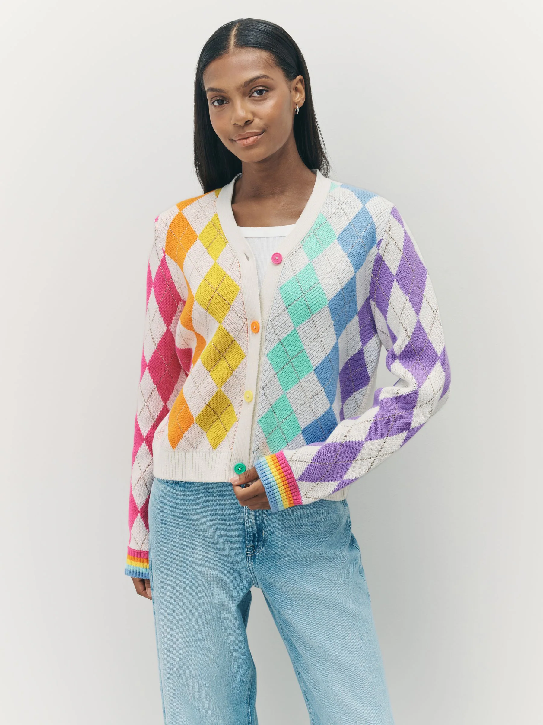 Multi - Little Bird by Jools Oliver - Gebreid argyle vest met regenboog voor volwassenen