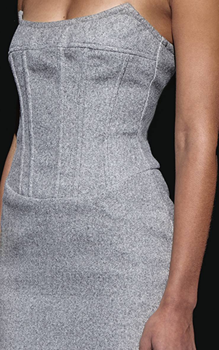 Gris Robe Moulante À Corset Effet Laine