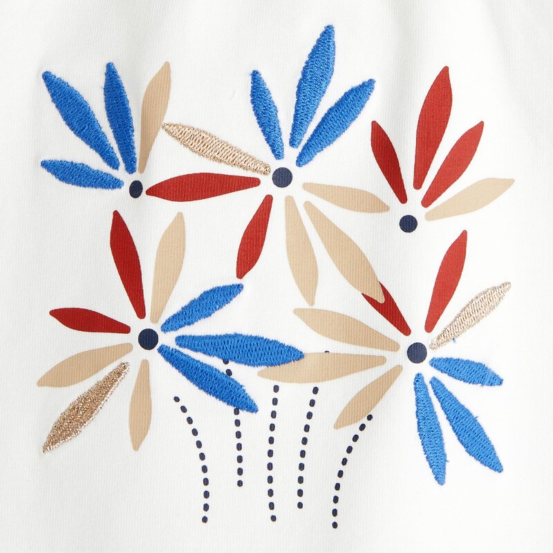 T-shirt col volant fleurs blanc bébé fille Blanc