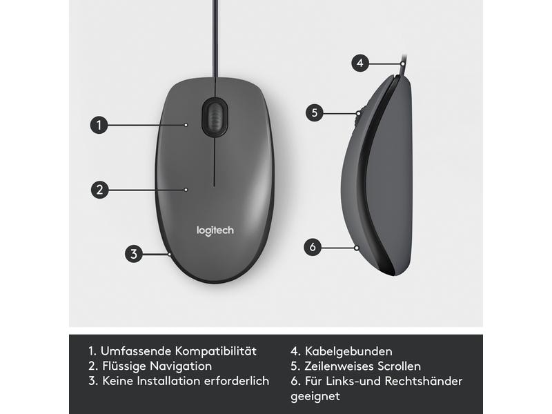 Logitech Maus M100 Optical Kabelgebundene optische Maus für PC, Laptop und Mac