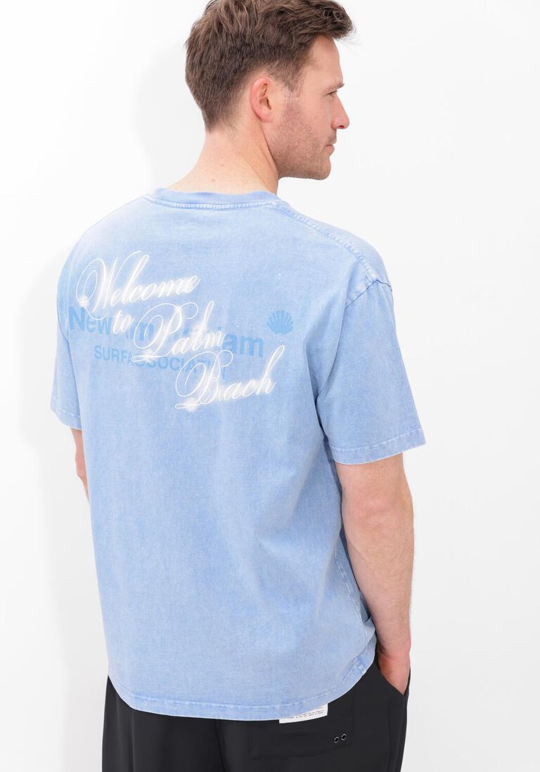 lichtblauwe new amsterdam surf association t-shirt welcome to palm beach tee blue