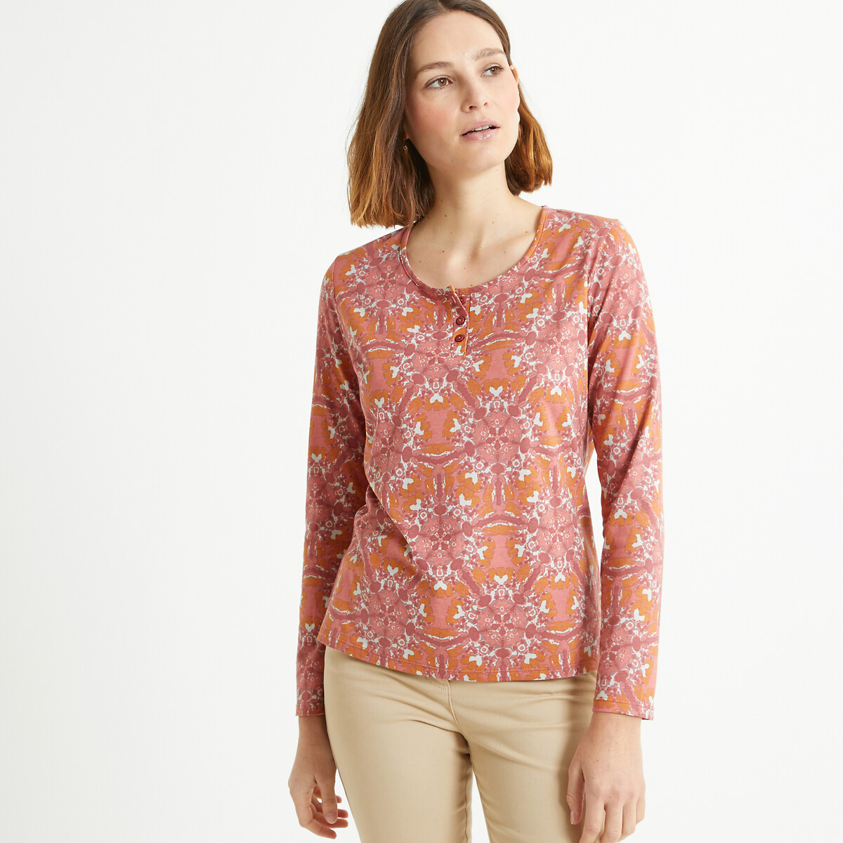 ANNE WEYBURN<br>Camiseta com gola redonda e mangas compridas
