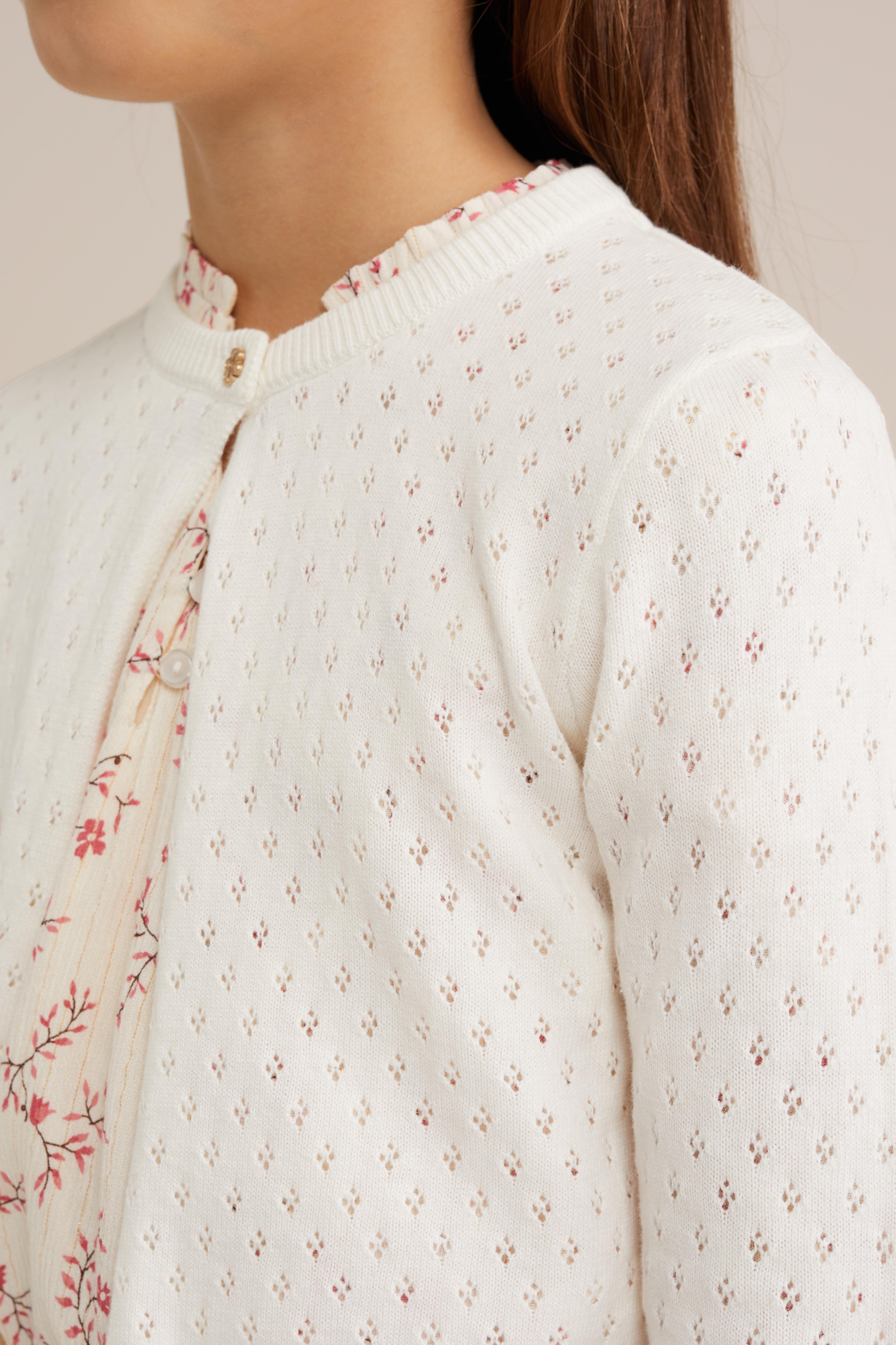 Meisjes vest met opengewerkt dessin WE Fashion Gebroken wit