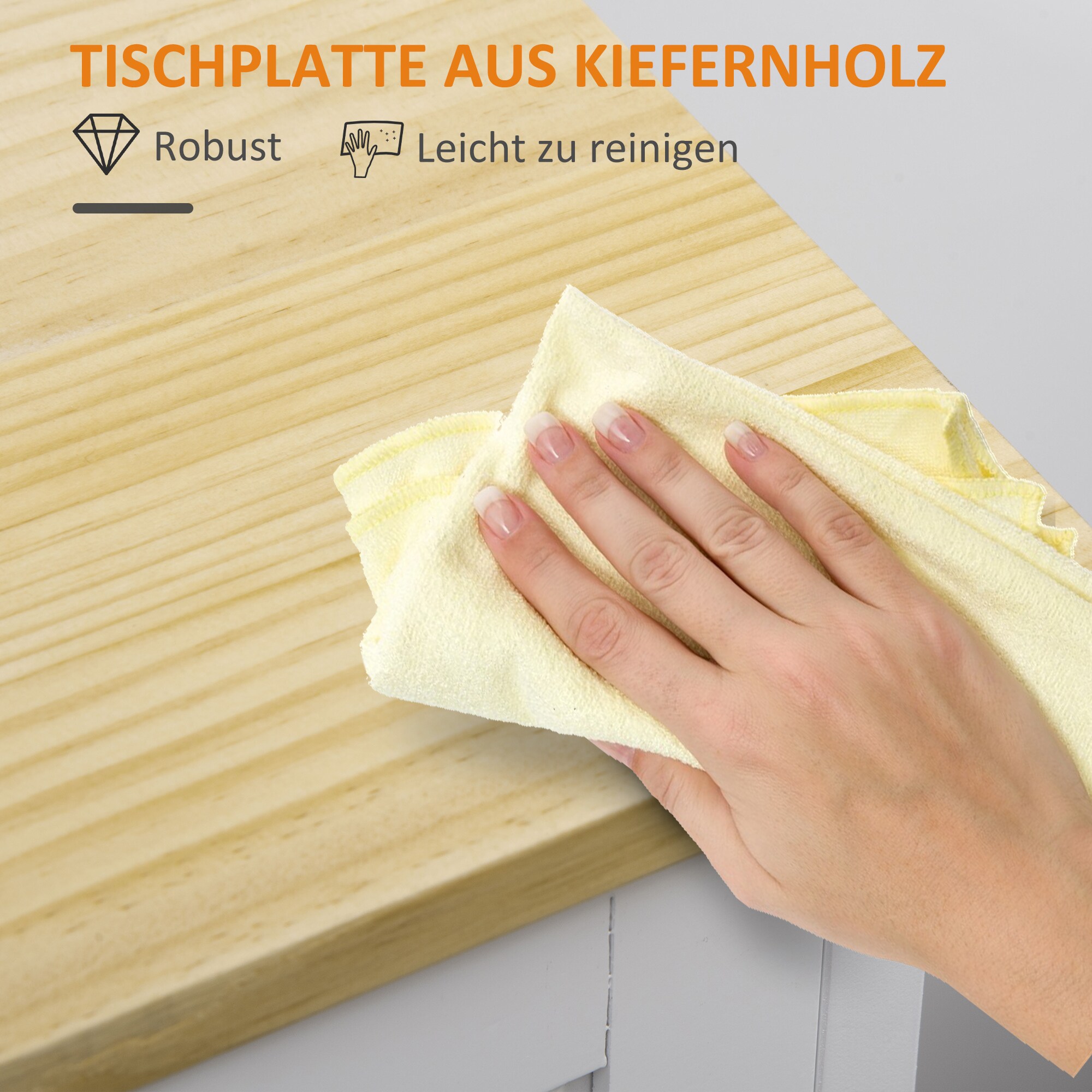 HOMCOM Küchenwagen mit drei großen Schubladen und 3 Ablagefächern natur, weiß 67L x 37B x 84H cm