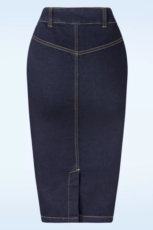 Queen Kerosin Denim pencil rok in rinsed wash blauw