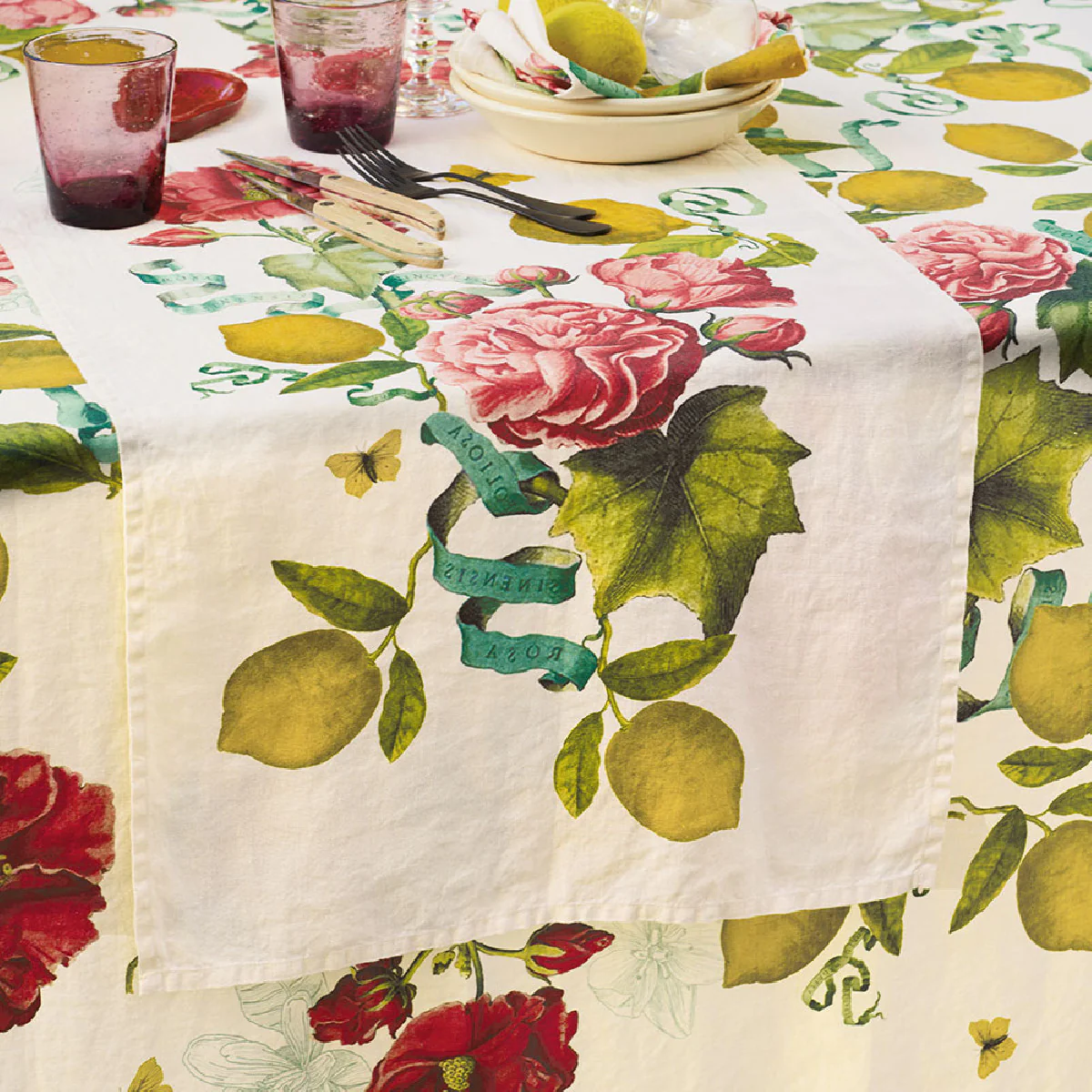Chemin de table pur lin multicolore 50X155 Garnier Thiebaut