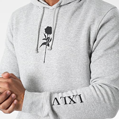Sweat Capuche Chest Roses Gris Chiné Noir