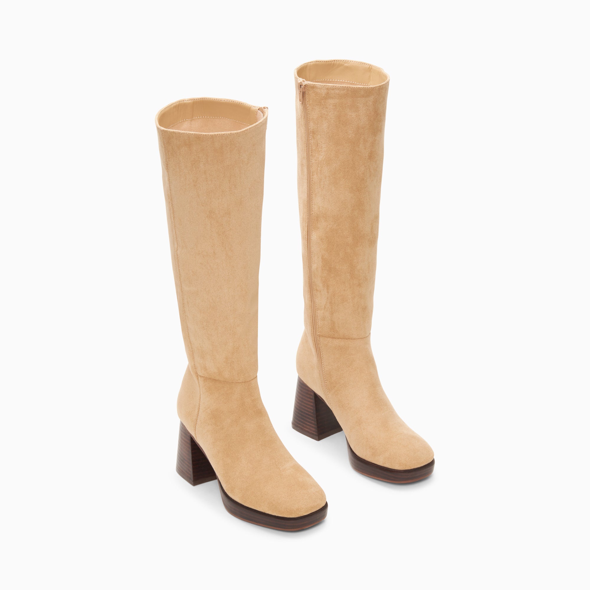 Bottes, Cuissardes-Bottes Nia beiges à talon bois