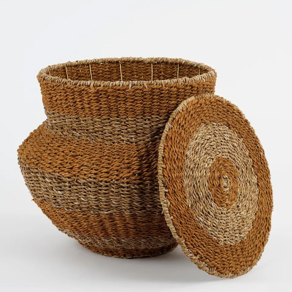 Mica Decorations Opbergmand met Deksel - H48 x Ø55 cm - Jute - Geel