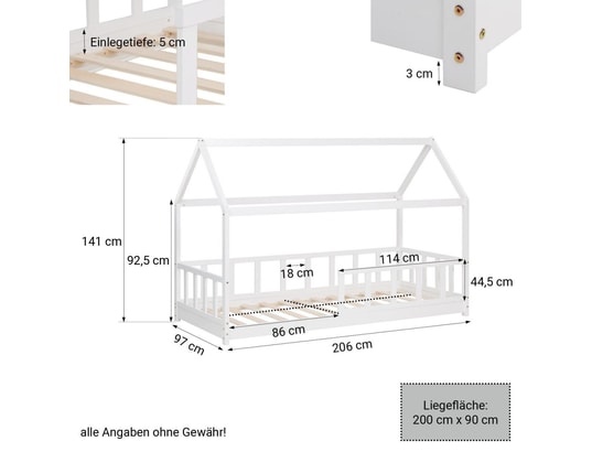 HOMESTYLE4U - Lit enfant Lit d'enfant 90x200 cm lit cabane montessori avec barriere