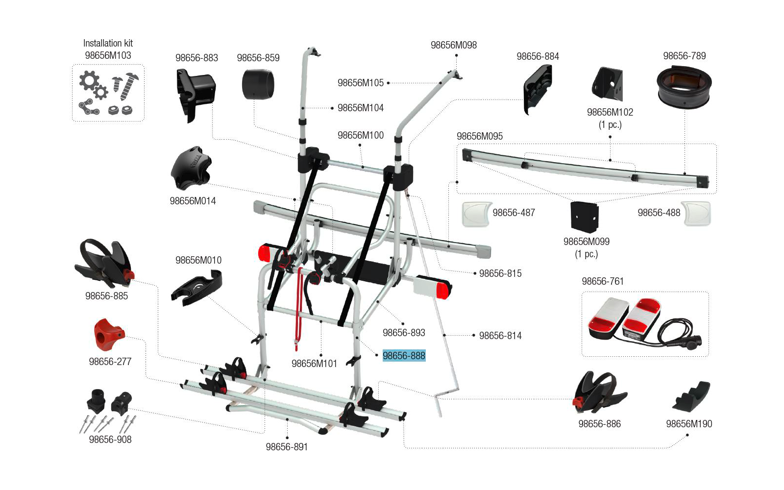 Fiamma Schiebestruktur Kit passend für Carry Bike Lift 77 / Lift 77 E-Bike / Mercedes V Class Lift E-Bike - Farbe Schwarz Fiamma Ersatzteilnummer 98656-888