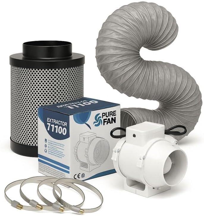 Weedness Grow Abluft Aktivkohlefilter Set 145-187 m³ Belüftungsset - Indoor Anbau Lüftungsset Rohrventilator Grow-Box Belüftungssystem Belüftungsanlage