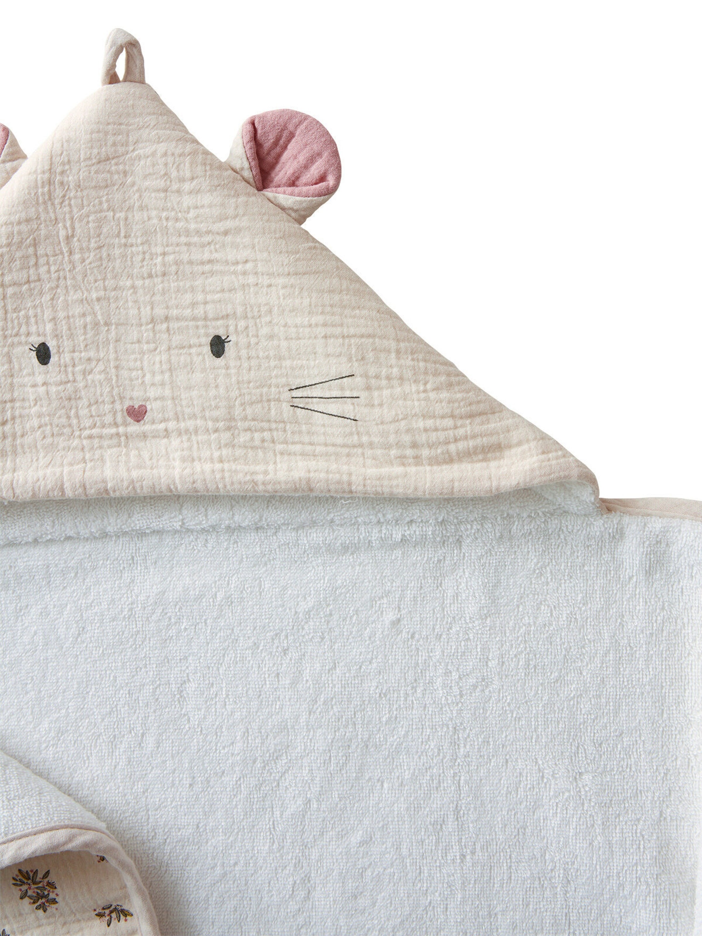 Vertbaudet Baby Kapuzenbadetuch LANDHAUS mit Geschenkverpackung wollweiß/mehrfarbig