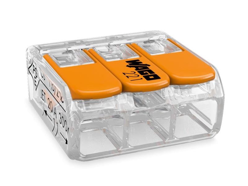 WAGO Verbindungsklemme COMPACT 3-fach, 8 Stück 8er Packung Wago Klemmen für 0.14 - 4 mm² Kabelquerschnitt und max. 32 A