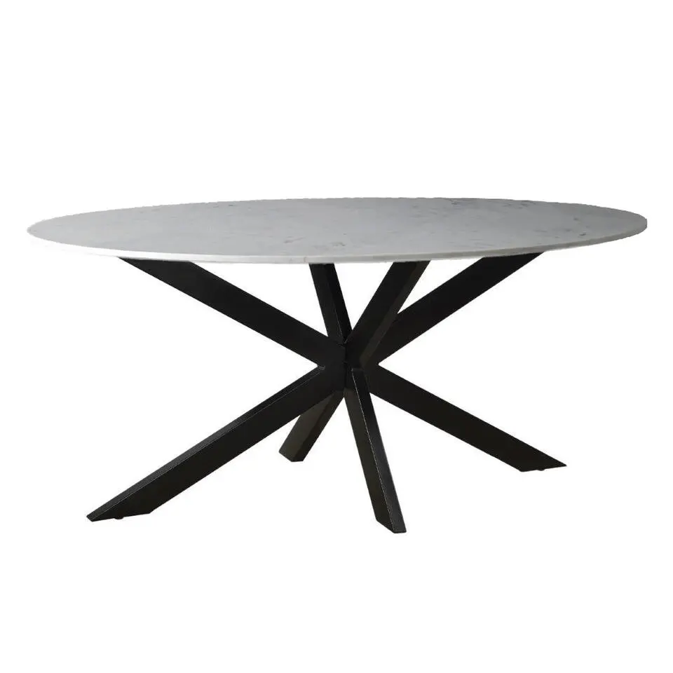 Livingfurn - Eetkamertafel Marble Oval Spider White - 180x90x75 - Marmer