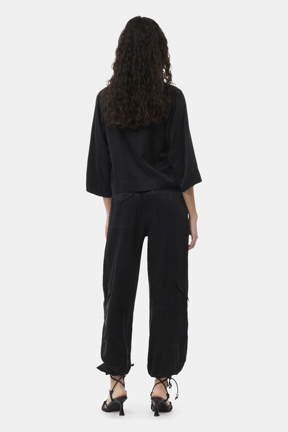 Ganni Washed Satin Pocket Pants Black