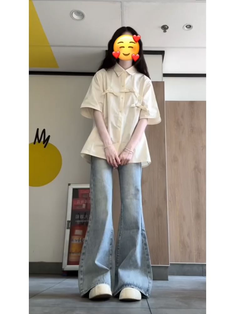 Girliepairs - High Waist Washed Flared Jeans