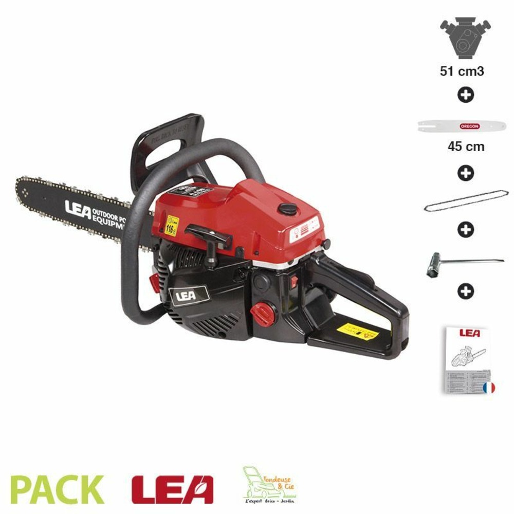 Tronçonneuse thermique 50,8 cm3 guide 45 cm anti vibration lea le32508-45a