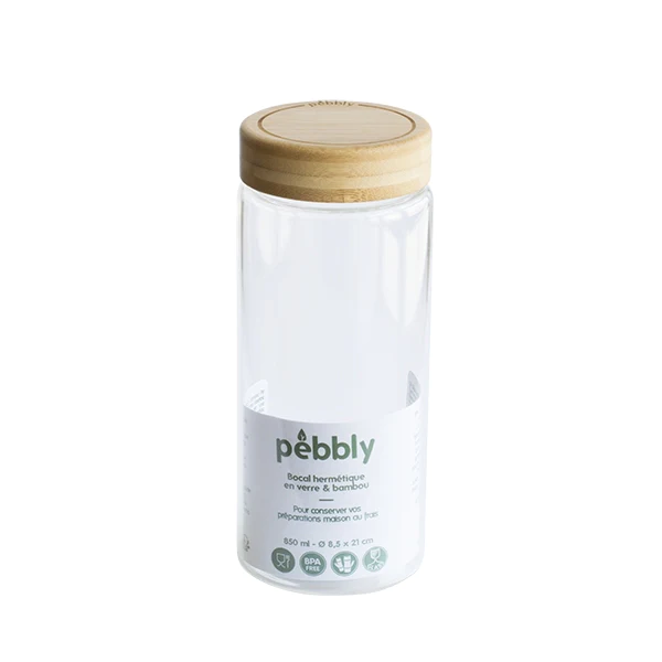 Bocal en verre avec couvercle en bambou 850 ml Pebbly