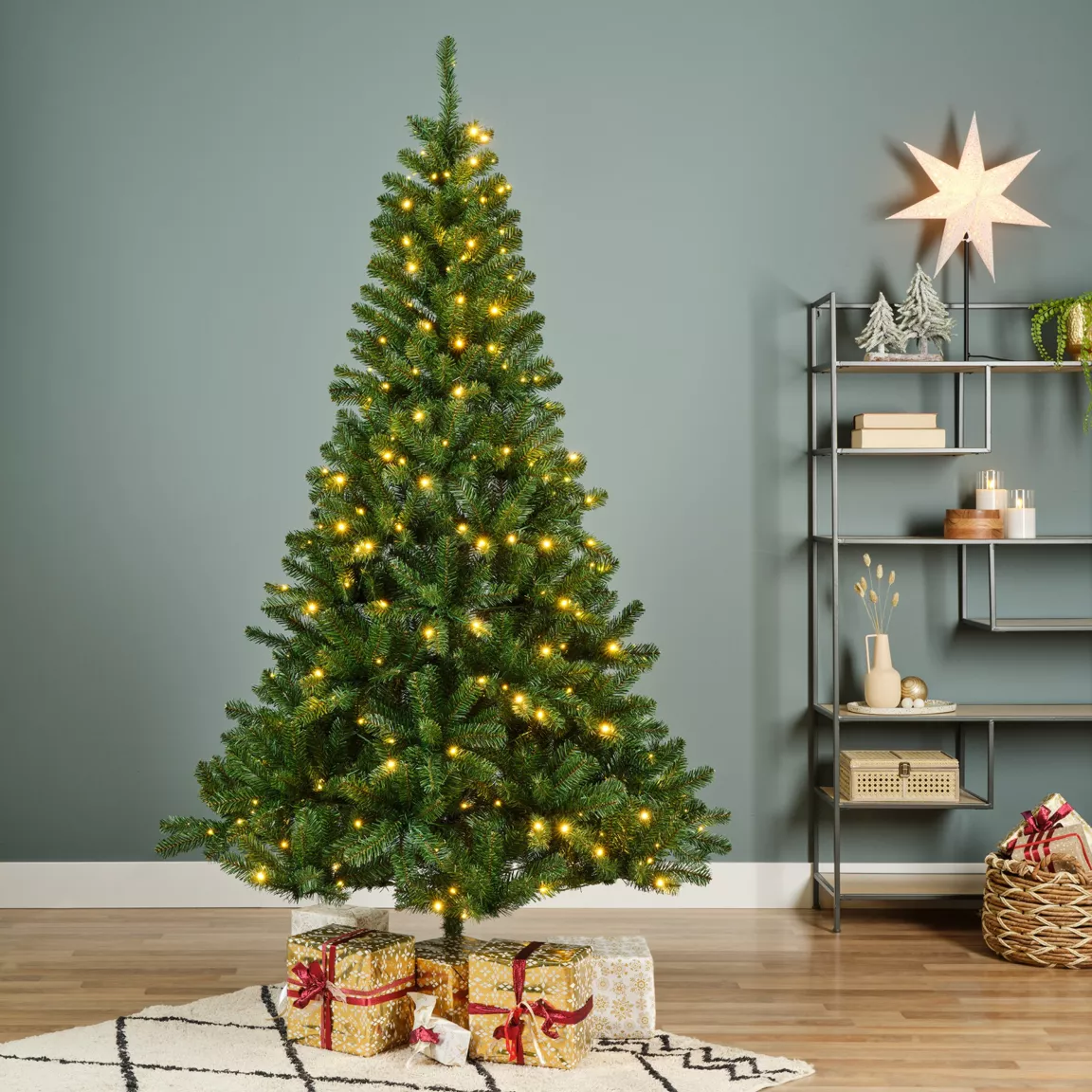 Sapin de Noël artificiel lumineux 200 LED H150 cm King Vert sapin