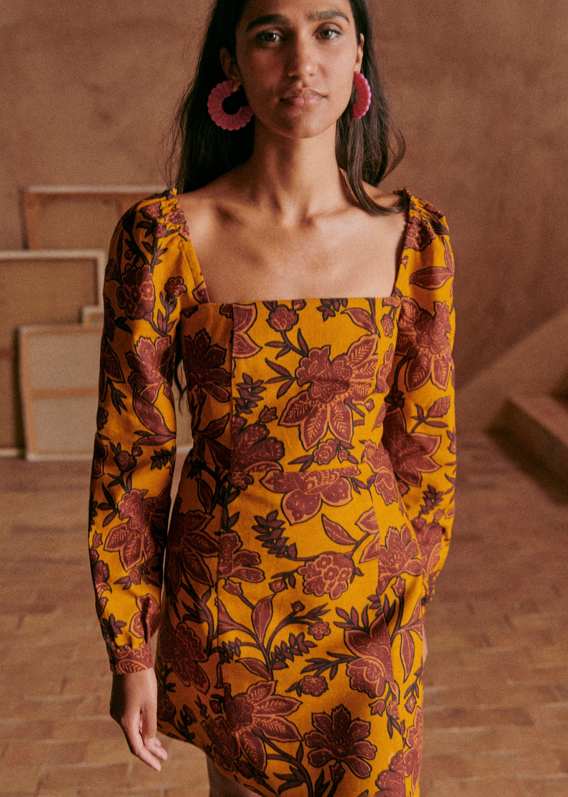 Robe Carola - Fleurs fond ocre - E-SHOP/ROBES 5905183