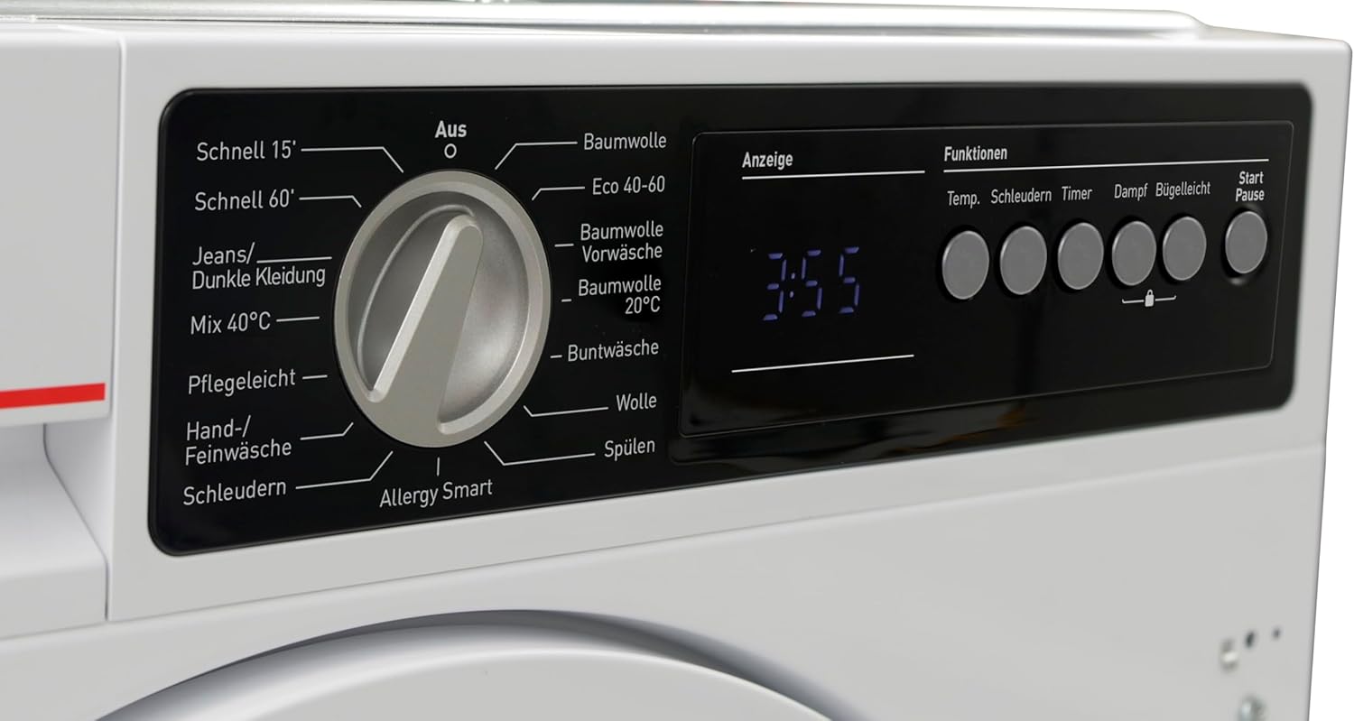 Sharp ES-NIB814BWNA-DE Einbau-Waschmaschine, A (A bis G), 8 kg, 1400 U/min., Advanced Inverter Motor, Dampf, 15 Programme inkl. 15 Min. Kurzprogramm, AquaStop, Weiß