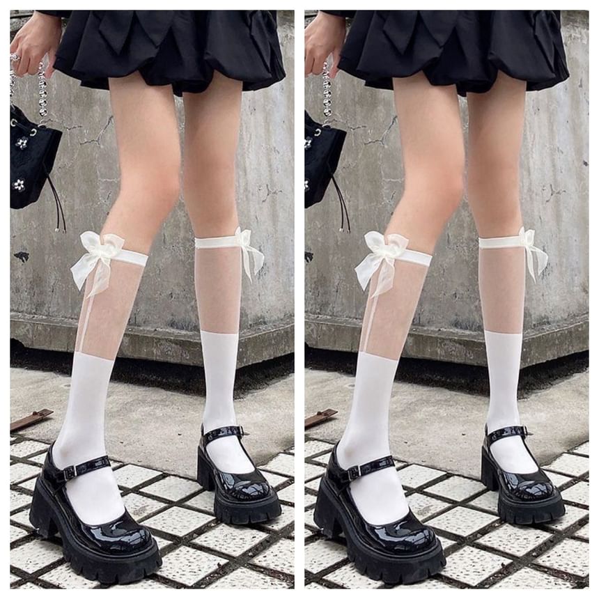 Dshe - Mesh Paneel Strik Accent Mid-Calf Sokken / Set