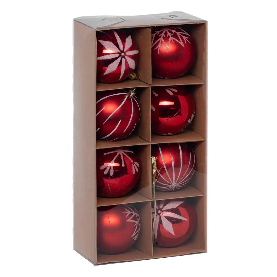 Feeric lights and christmas kunststof kerstballen- 8x- 8cm -rood