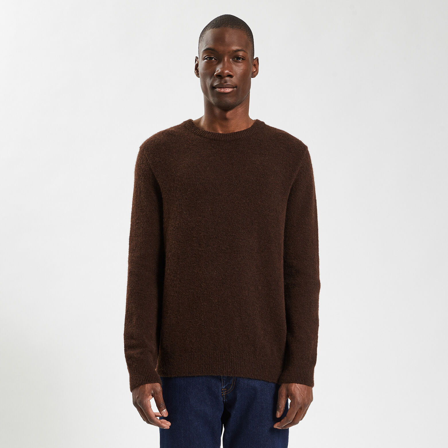 Pull col rond épais Marron