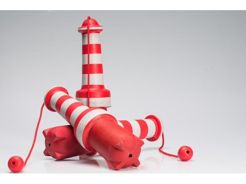 Rogz Schwimmspielzeug Lighthouse Rot-Weiss Schwimmfähiges Apportierspielzeug für Hunde