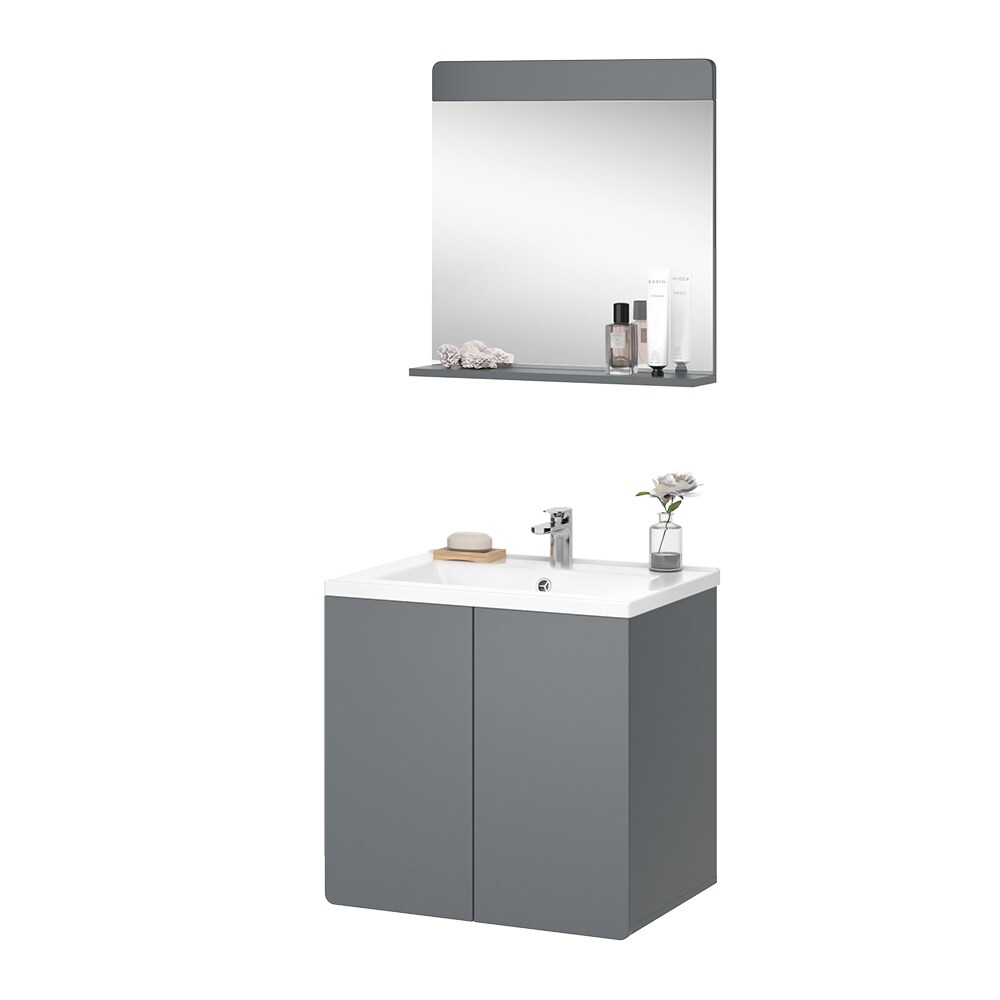 Vicco Badmöbel-Set Izan Grau modern Waschtischunterschrank Waschbecken Badspiegel