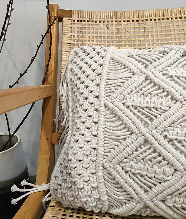 Coussin Macrame blanc Ornami L.60 x l.40 cm